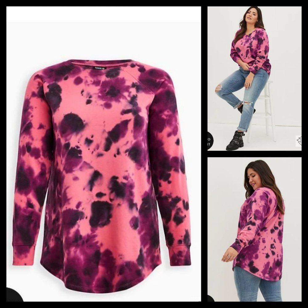 Torrid 4 Tie Dye Tunic Sweatshirt NWT Pink 26 26W Long Pink Boho